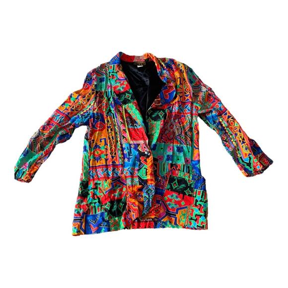 NY Invasion womens medium blazer abstract bright 80s cool unique funky - Picture 1 of 9